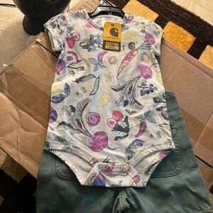 Carhartt Toddler Bodysuit in White with Purple and Green Vegetable Print